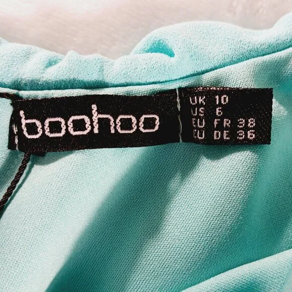 boohoo, NWOT One Shoulder Ruffled Aqua Bodysuit Size 6 Bodycon, Beachy, Vacation - Picture 2 of 11
